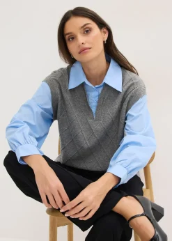 Pull sans manches à empiècement chemisier en coton