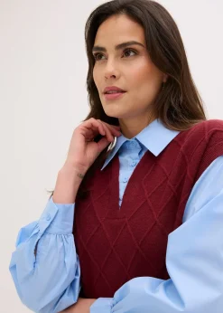 Pull sans manches à empiècement chemisier en coton