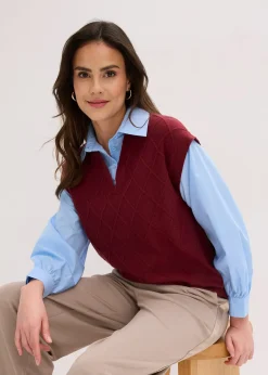 Pull sans manches à empiècement chemisier en coton