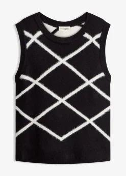 Pull sans manches à motif en maille poilue