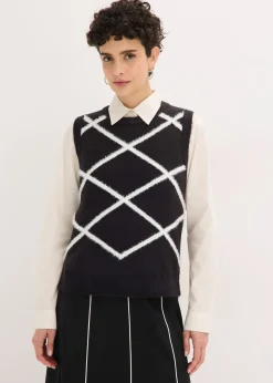 Pull sans manches à motif en maille poilue