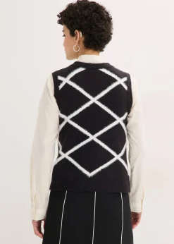 Pull sans manches à motif en maille poilue