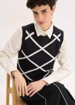 Pull sans manches à motif en maille poilue