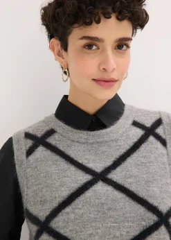 Pull sans manches à motif en maille poilue