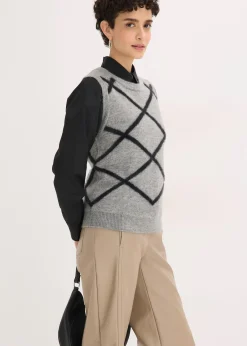 Pull sans manches à motif en maille poilue