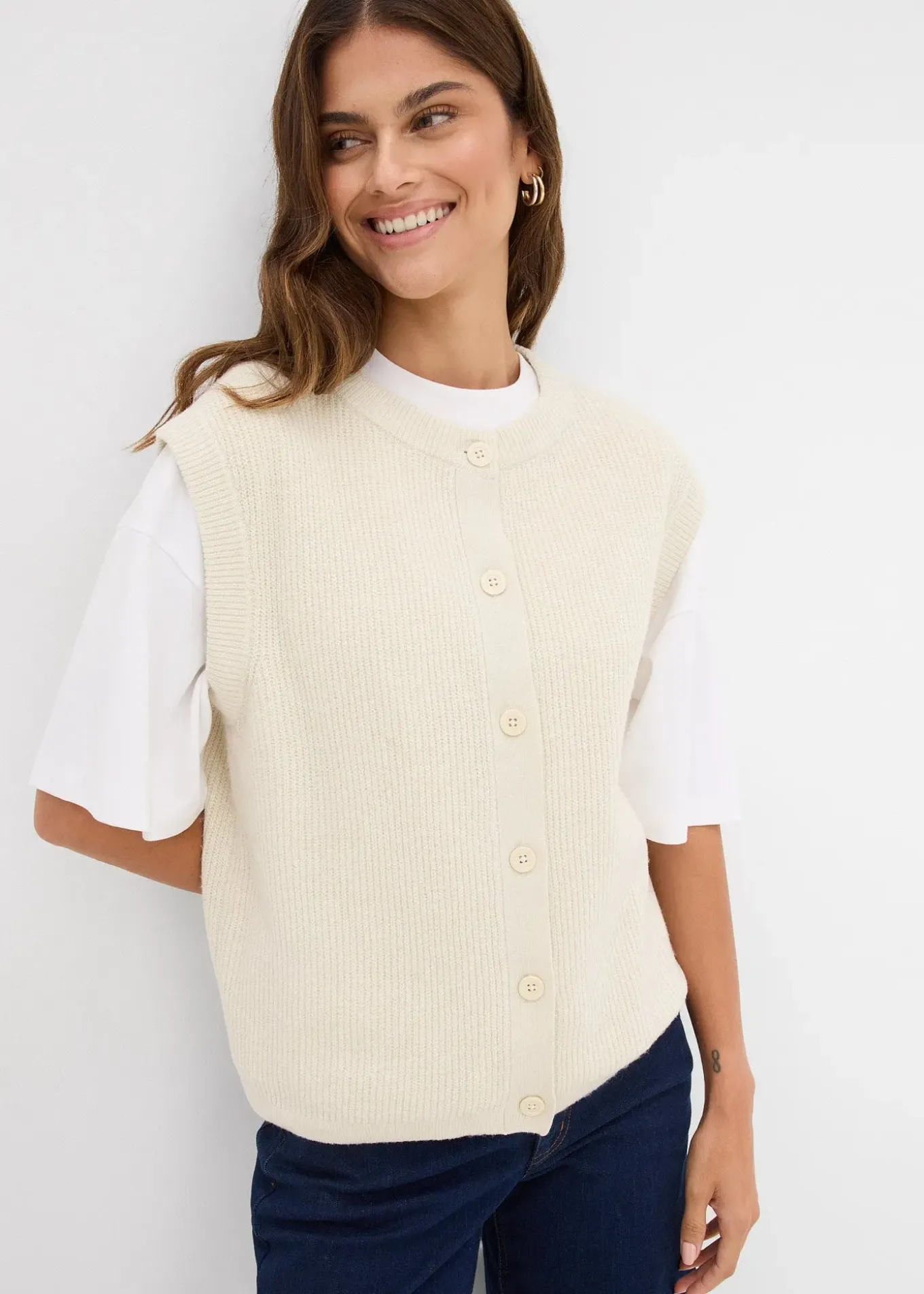 Pull sans manches en grosse maille