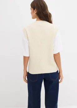 Pull sans manches en grosse maille