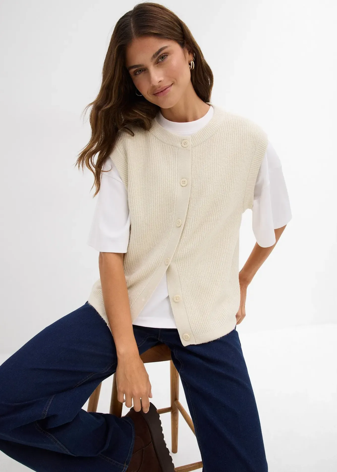 Pull sans manches en grosse maille