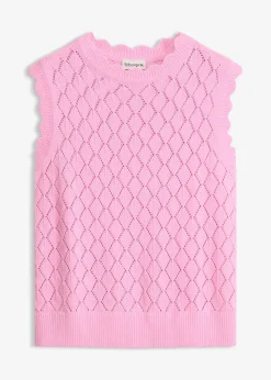 Pull sans manches en maille ajourée