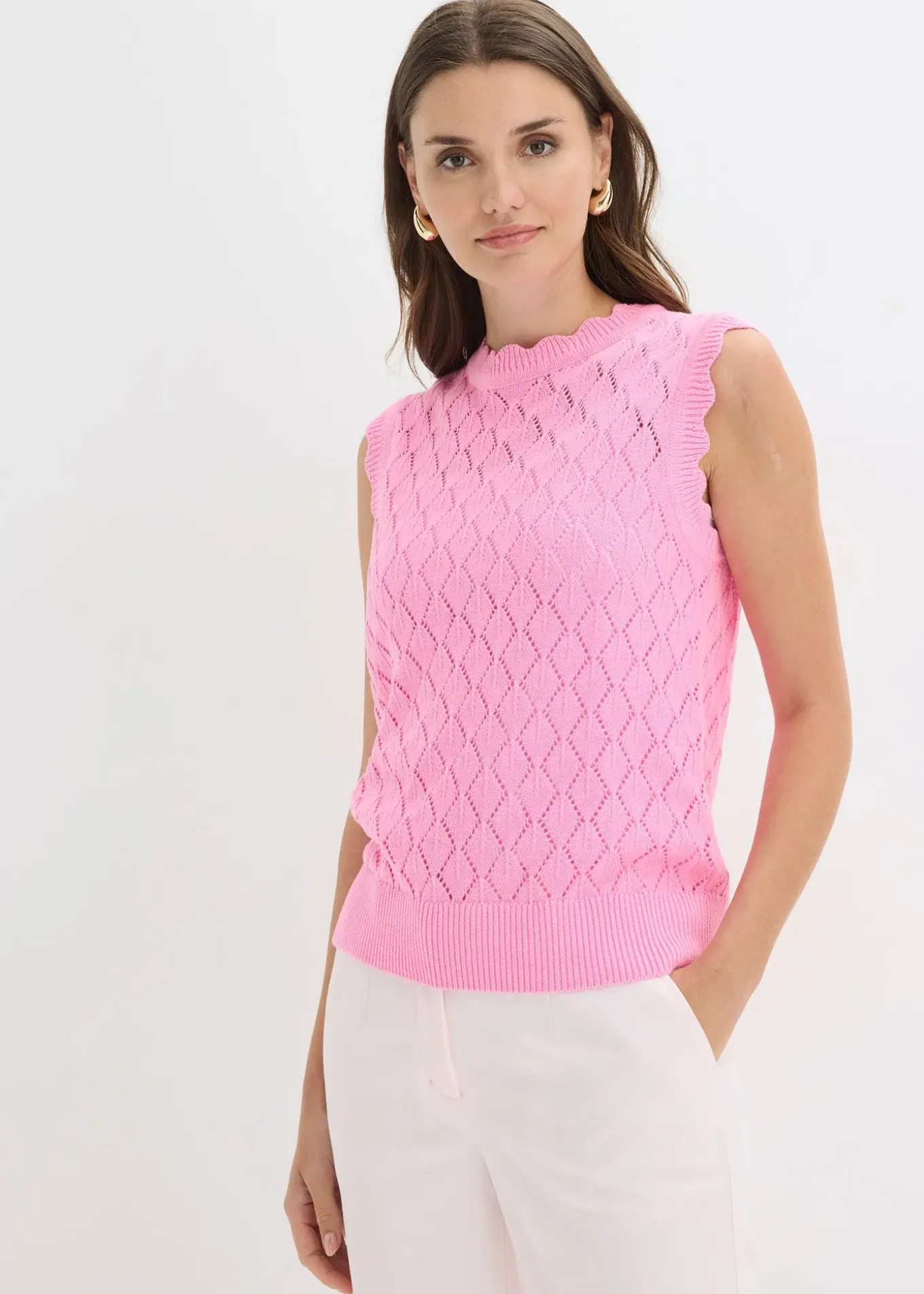 Pull sans manches en maille ajourée