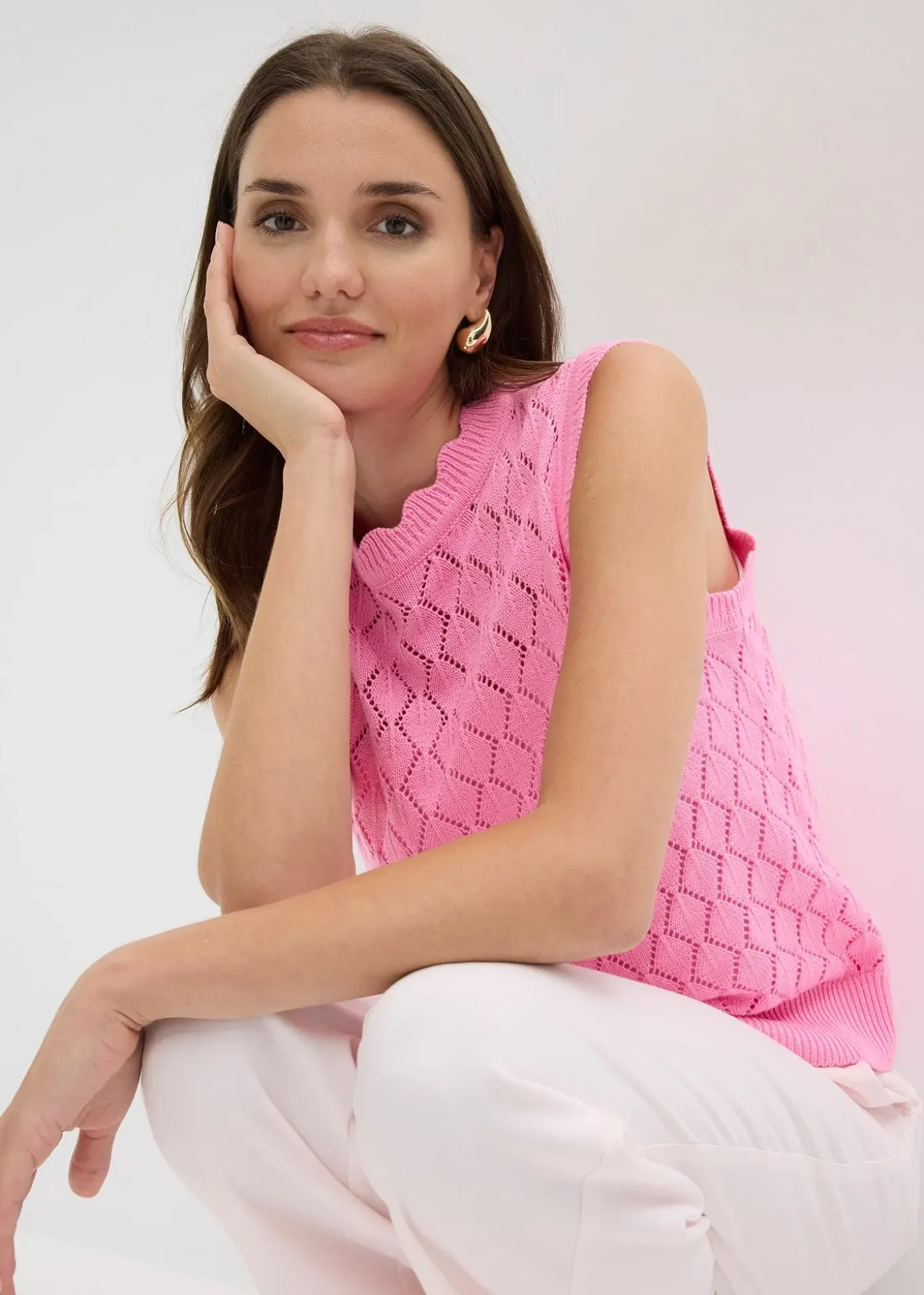 Pull sans manches en maille ajourée