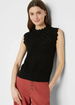 Pull sans manches en maille ajourée
