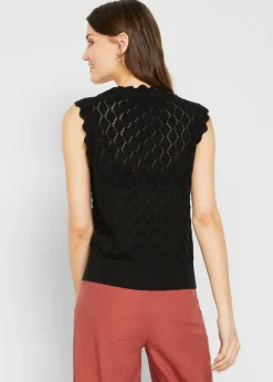 Pull sans manches en maille ajourée