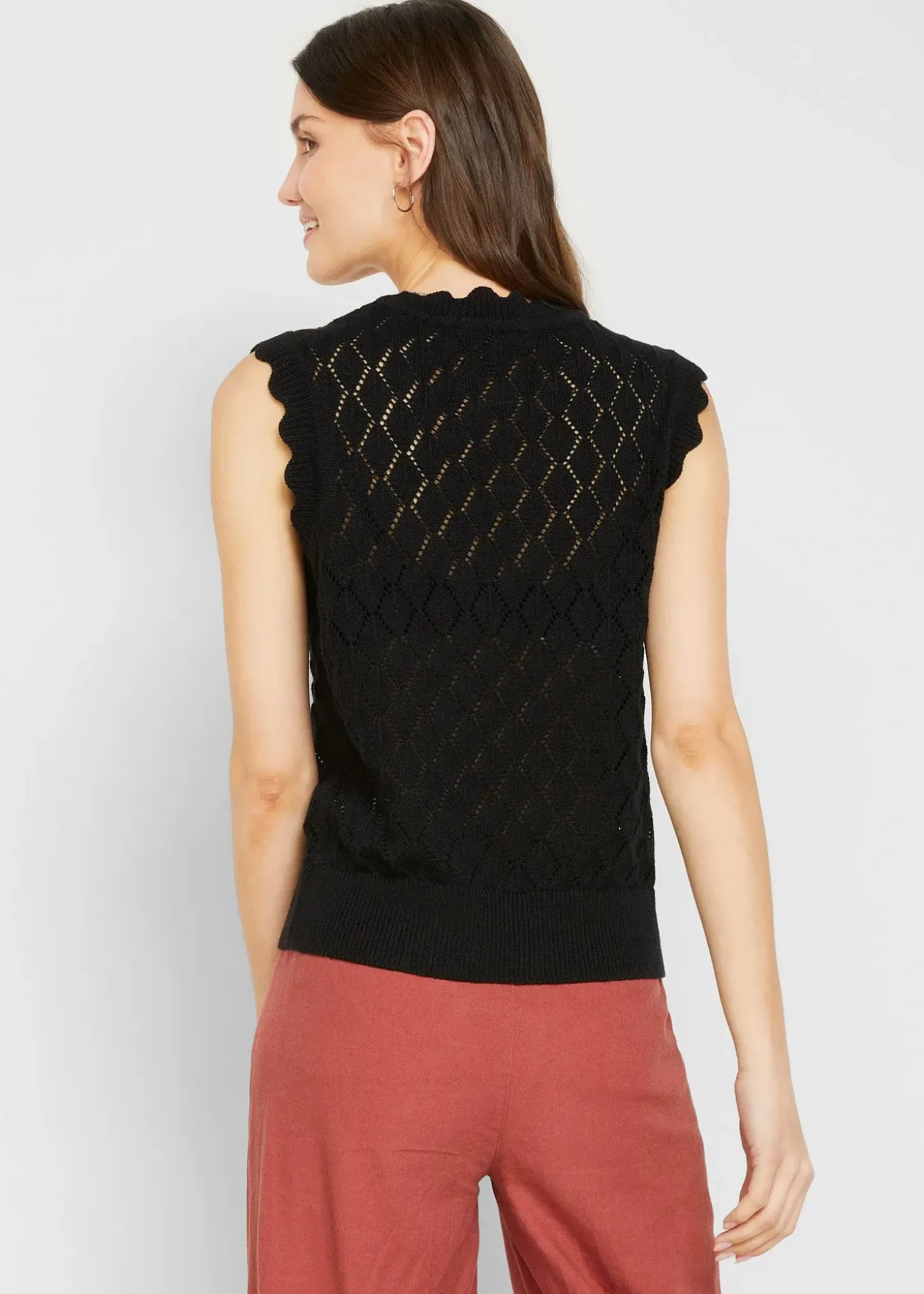 Pull sans manches en maille ajourée