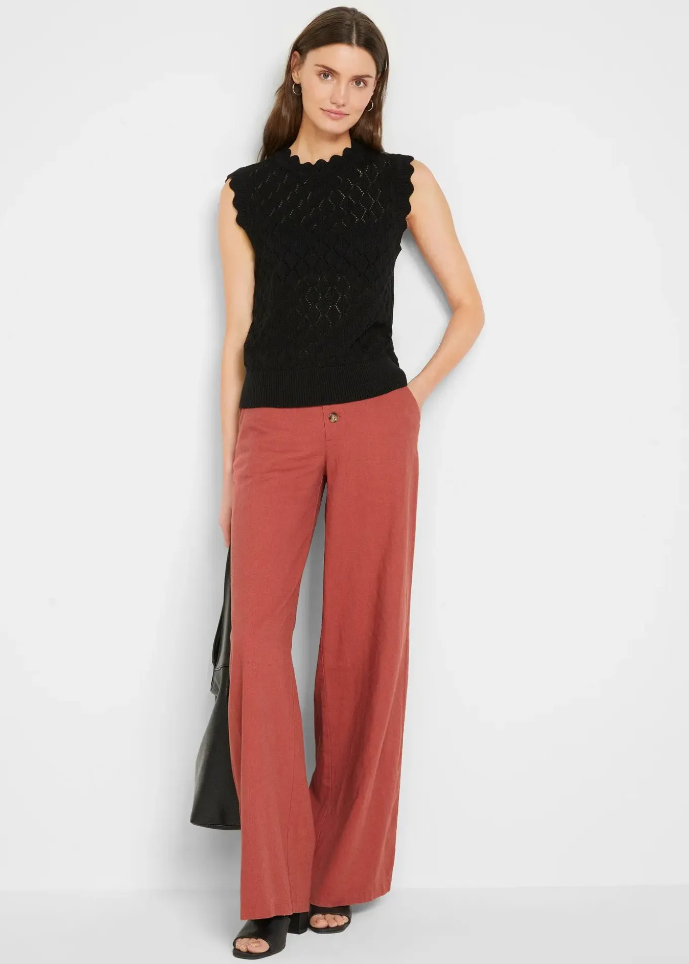 Pull sans manches en maille ajourée