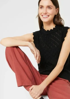 Pull sans manches en maille ajourée