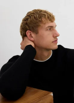 Pull texturé effet 2-en-1 en coton mélangé