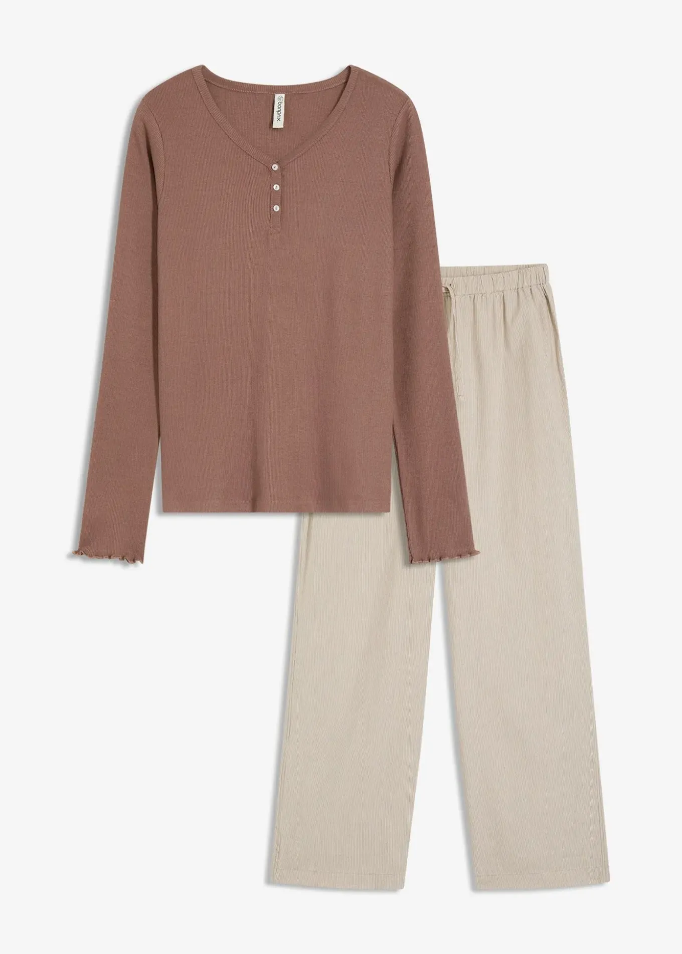 Pyjama avec un T-shirt côtelé et un pantalon tissé