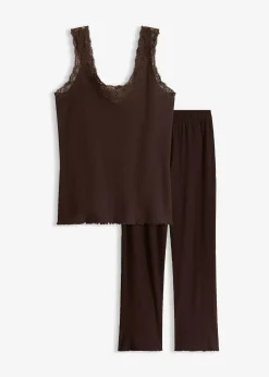 Pyjama côtelé avec top à dentelle