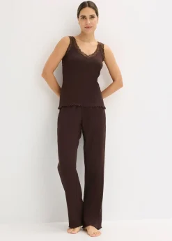 Pyjama côtelé avec top à dentelle