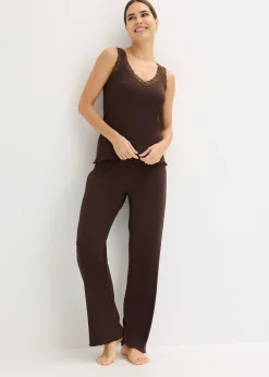 Pyjama côtelé avec top à dentelle