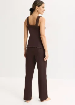 Pyjama côtelé avec top à dentelle