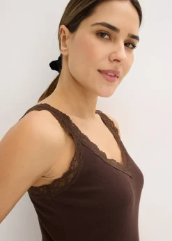 Pyjama côtelé avec top à dentelle