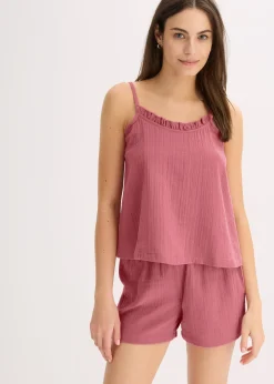 Pyjashort en gaze de coton douce avec top à fines bretelles
