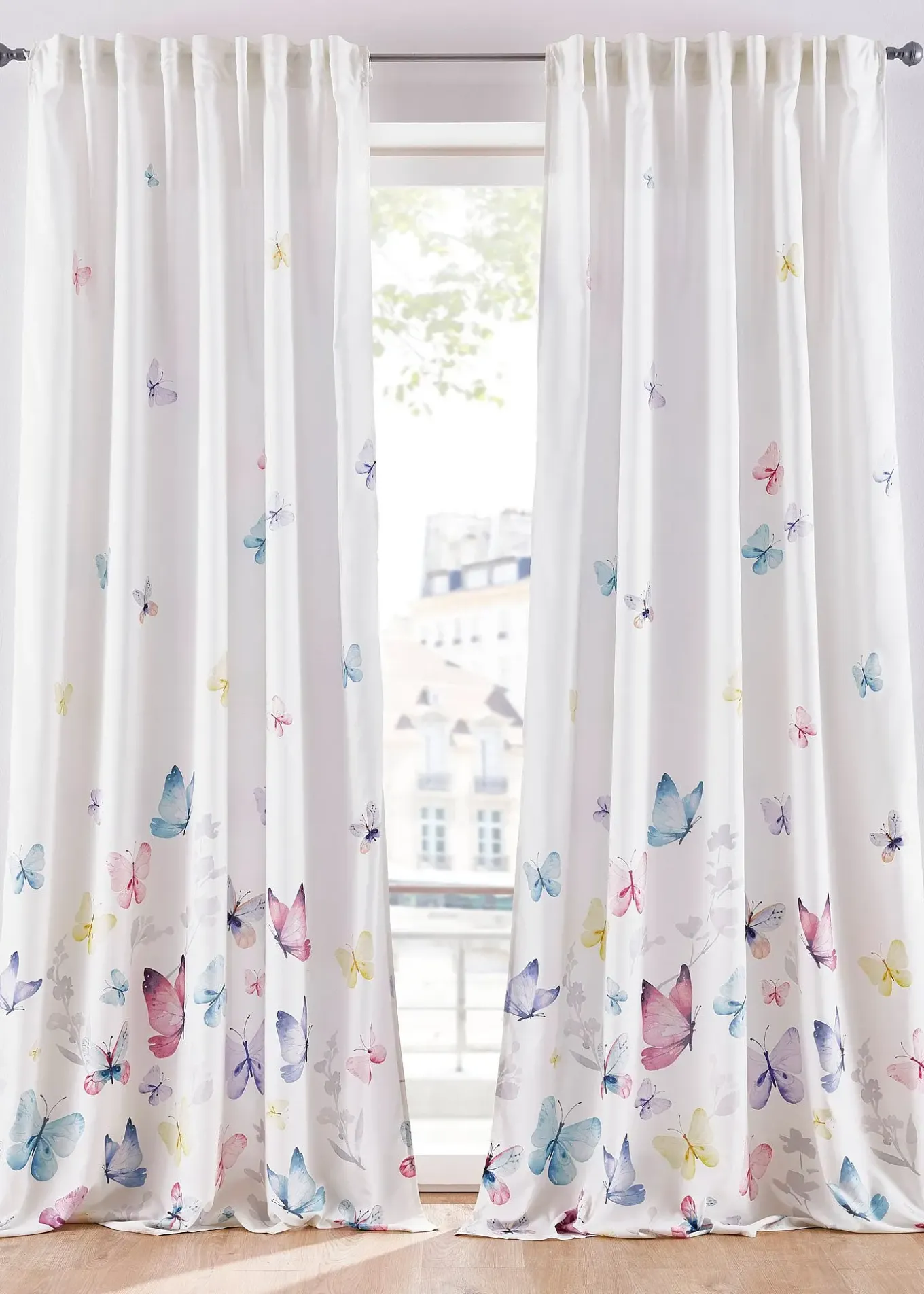 Rideau en microfibre à imprimé papillon (1 pce)