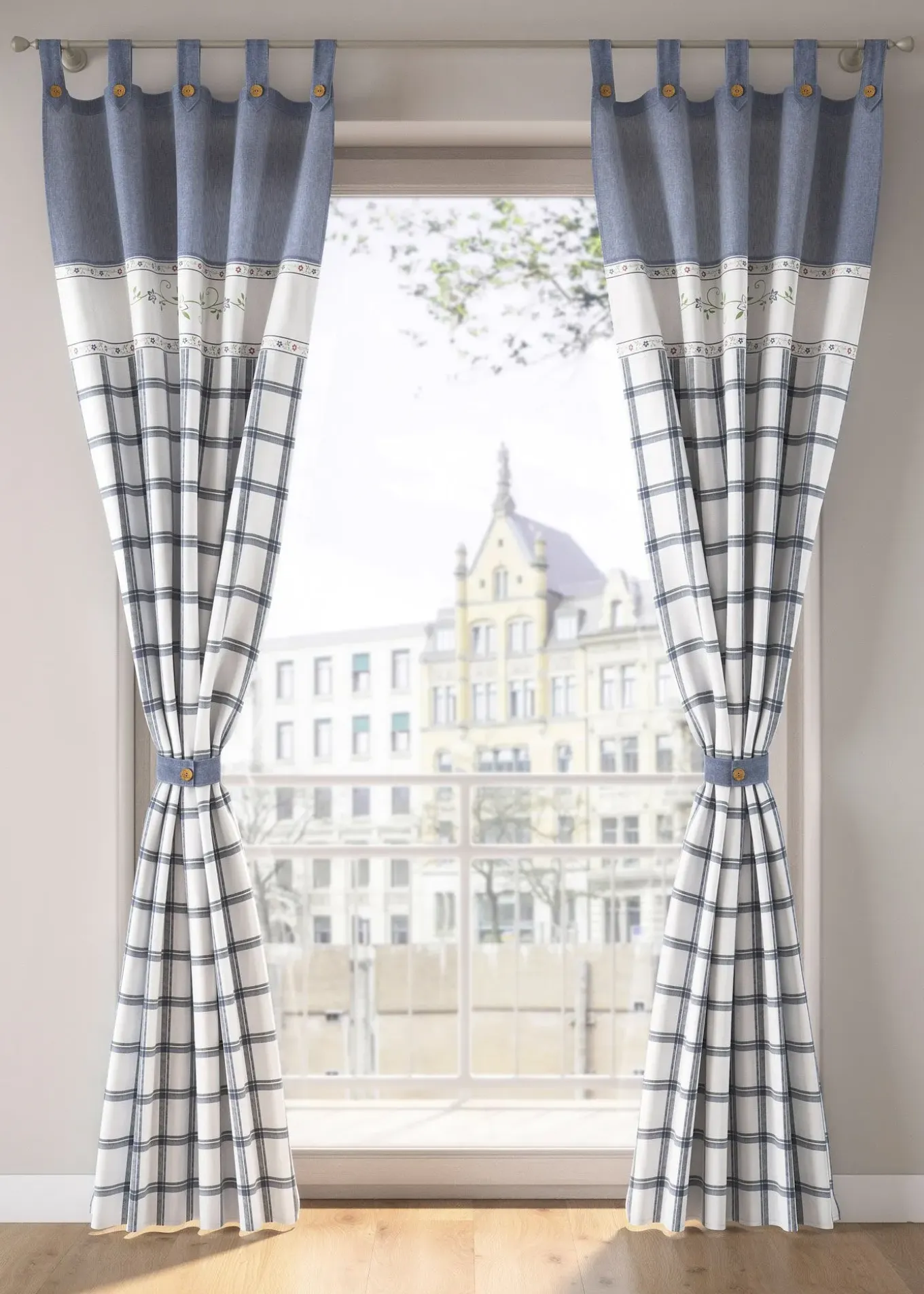 Rideau panneau en coton avec embrasse (1 pce)