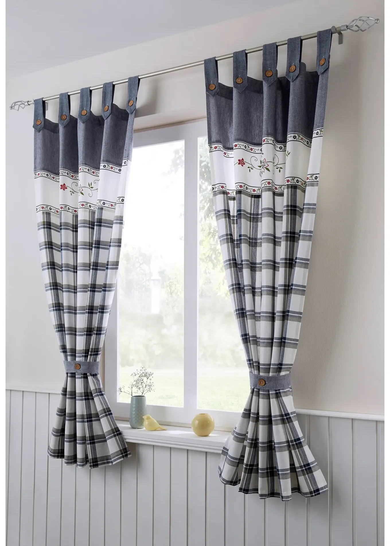 Rideau panneau en coton avec embrasse (1 pce)