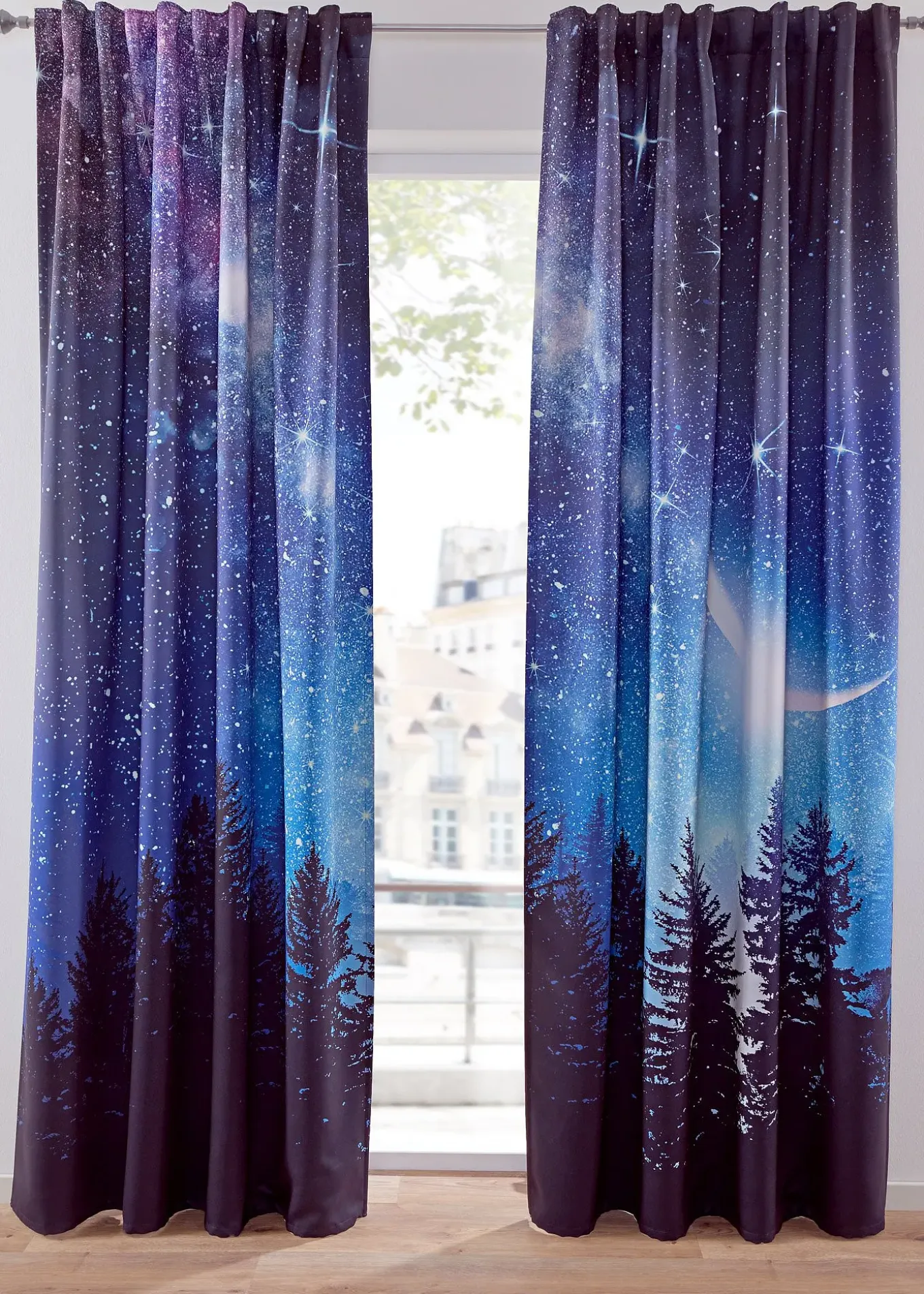 Rideaux obscurcissants motif ciel étoilé (2 pces)