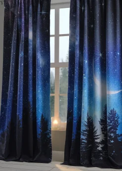 Rideaux obscurcissants motif ciel étoilé (2 pces)
