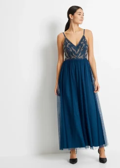 Robe à bretelles ornée de perles brodées