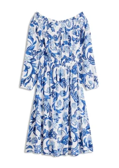 Robe à col Bardot en viscose texturée