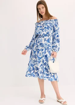 Robe à col Bardot en viscose texturée