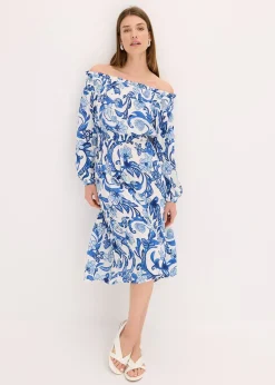 Robe à col Bardot en viscose texturée