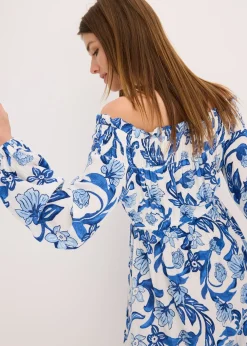 Robe à col Bardot en viscose texturée