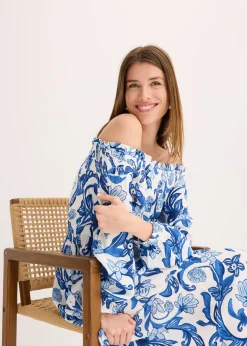 Robe à col Bardot en viscose texturée