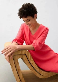 Robe 100 % lin, manches 3/4