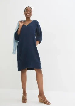 Robe 100 % lin, manches 3/4