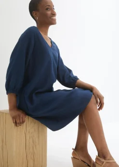 Robe 100 % lin, manches 3/4