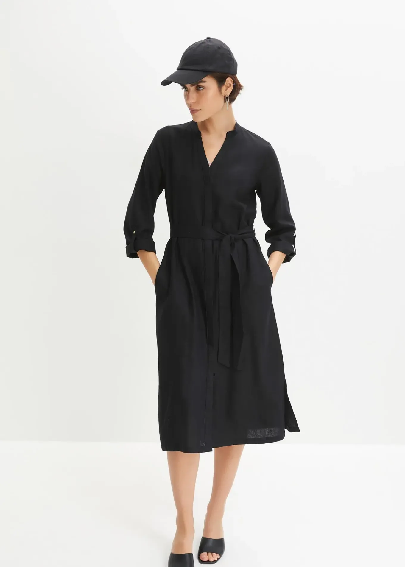 Robe à poches en lin et viscose