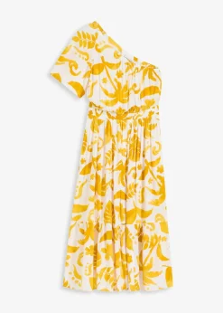 Robe asymétrique imprimée en viscose texturée