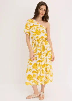 Robe asymétrique imprimée en viscose texturée