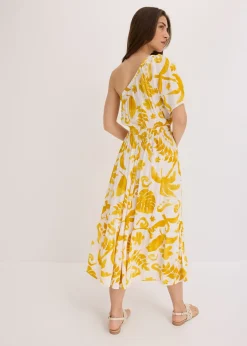 Robe asymétrique imprimée en viscose texturée