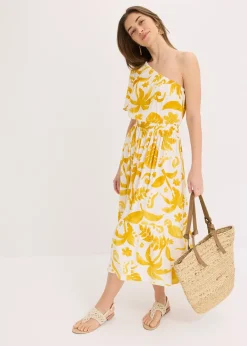 Robe asymétrique imprimée en viscose texturée