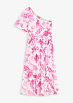 Robe asymétrique imprimée en viscose texturée