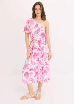 Robe asymétrique imprimée en viscose texturée