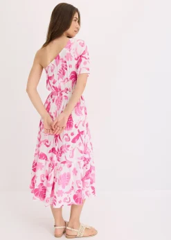 Robe asymétrique imprimée en viscose texturée